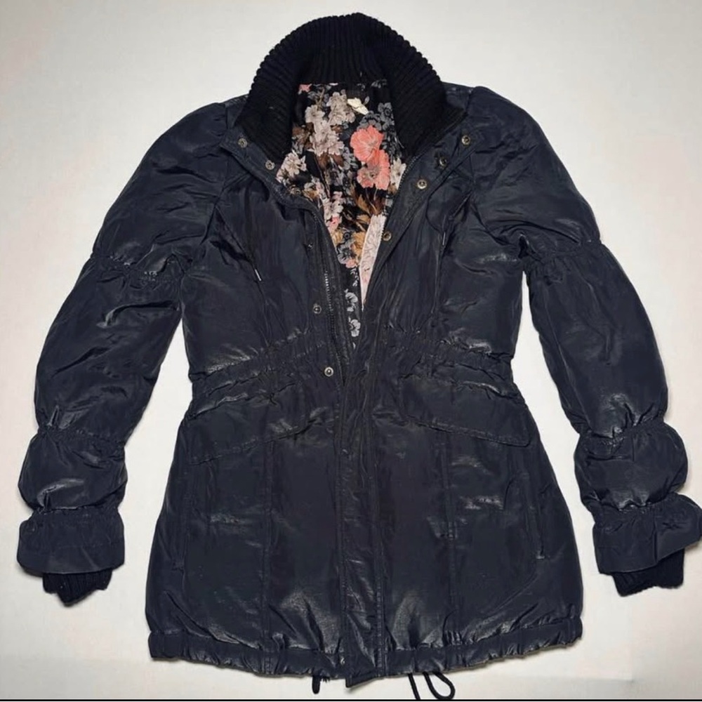 We The Free Black Puffer Jacket with Floral Lining